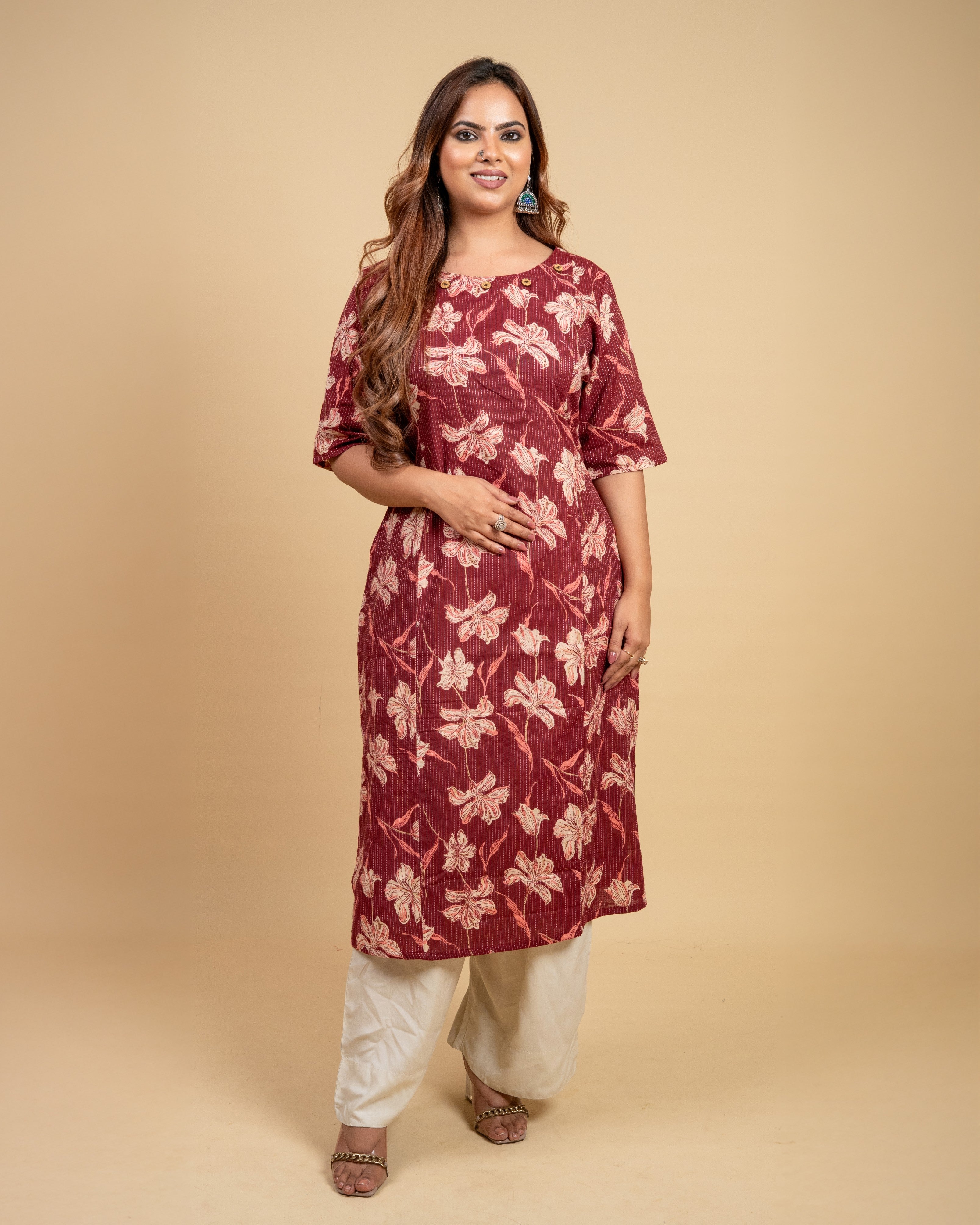 Maroon Lily Cotton Kurti